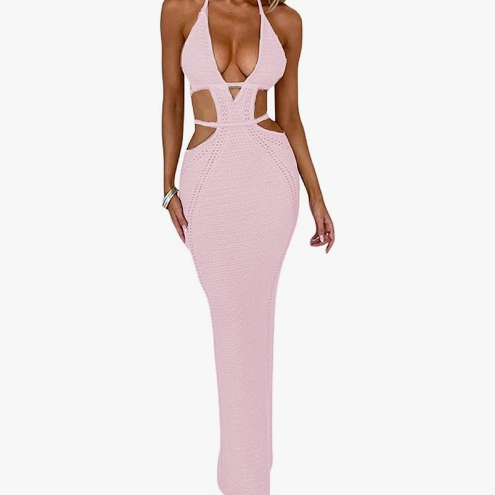 Halter Cutout Maxi Dress in Light Pink